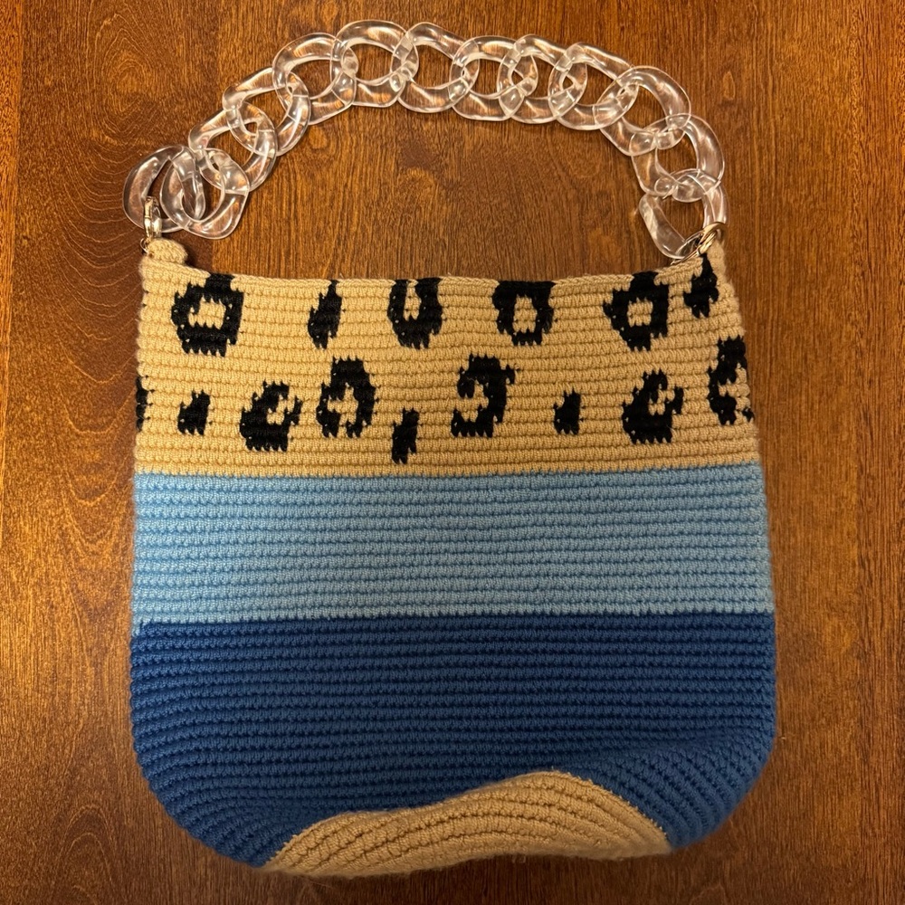 Soraya Hennessy Blue Leopard Mini Bucket Bag